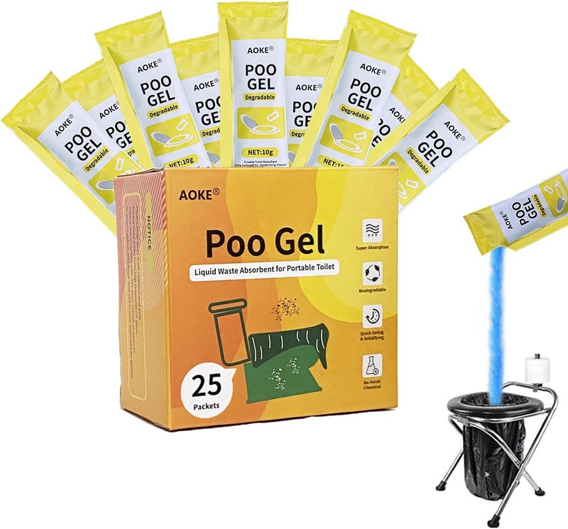 AOKE Portable Toilet Absorbent Gel Powder - Lemon 25 Pack Poo Deodorizing Treatment for Outdoor Camping and Hiking - Image 1